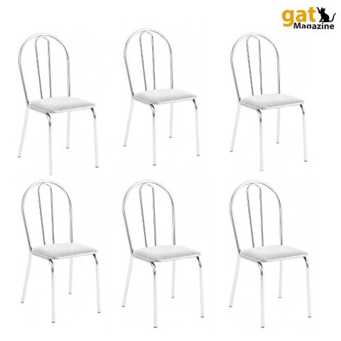 Kit 6 Cadeiras Lisboa Cromada para Cozinha ou Área Gourmet-assento Sintético Branco Gatmagaziine