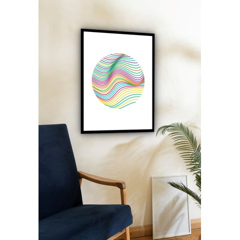 Quadro Decorativo Abstrato Fios Coloridos Círculo -70x50cm:moldura Branca