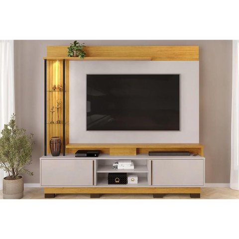 Estante P/ Sala até 70 Polegadas Martino C/ Prateleira Nichos e Pés 200x190cm Cedro/bali - Dj Mó