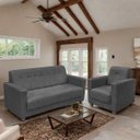 Ver imagem 2 de Sofá + 1 Poltrona para Sala de Estar Moderno Confortável Veneza Suede