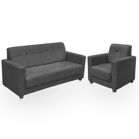Sofá + 1 Poltrona para Sala de Estar Moderno Confortável Veneza Suede