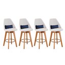 Ver imagem 1 de Kit 04 Banquetas Linho Bege E Almofada Azul Marinho