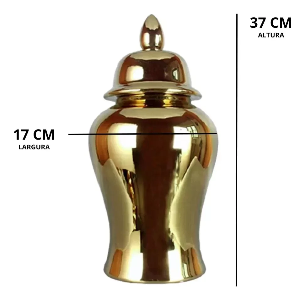 Ver imagem 5 de Vaso Decorativo Sala Dourado Porcelana Chinesa 37x17