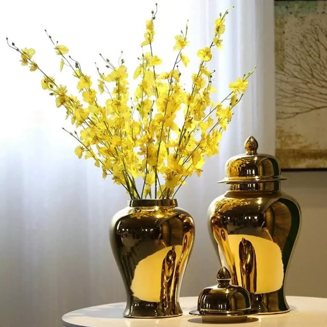 Ver imagem 4 de Vaso Decorativo Sala Dourado Porcelana Chinesa 37x17