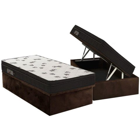 Cama Box Baú Solteiro: Colchão Espuma Ortobom D45 Ligh Saúde Ortopillow + Base Crc Suede Brown(