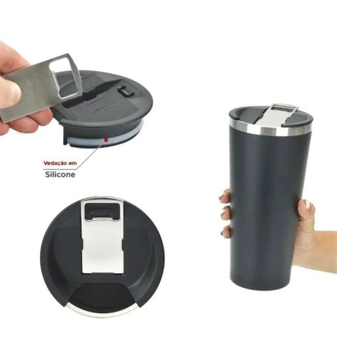 Copo Térmico Interno Inox Grande 730ml Com Abridor Preto Uny Home