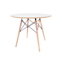 Mesa de Jantar Eiffel Redonda 90cm Branca com Pés de Madeira; Design Moderno para Cozinha e Sala - 1