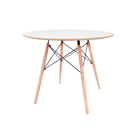 Mesa de Jantar Eiffel Redonda 90cm Branca com Pés de Madeira; Design Moderno para Cozinha e Sala
