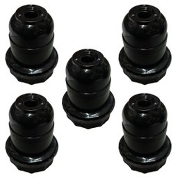 Kit 5 Soquete E-27 Abajur Plastico Preto - 1