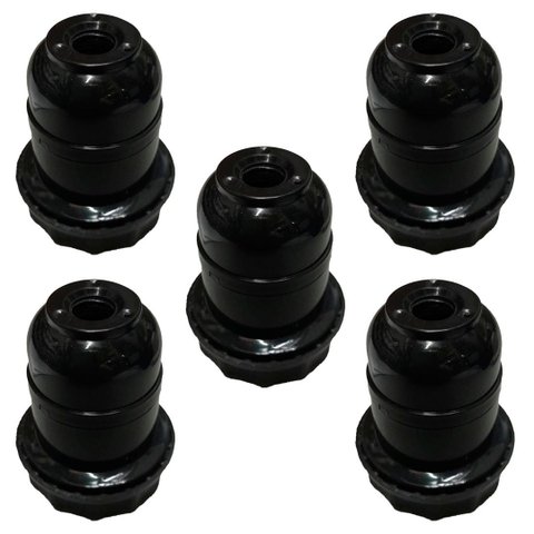 Kit 5 Soquete E-27 Abajur Plastico Preto