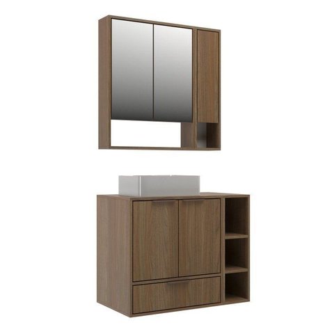 Conjunto para Banheiro Modulado 802 com Cuba e Espelheira 80cm Prime Yescasa Marrom/Noce