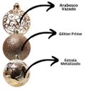 Ver imagem 4 de Kit 9 Bolas de Natal Champanhe Luxo 6cm Mistas com Glitter, Estrela, Arabesco e Vazado