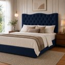 Ver imagem 2 de Cabeceira Espanha Queen Estofada em Suede Capitonê 160 cm:Azul Marinho