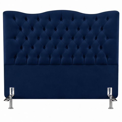 Cabeceira Espanha Queen Estofada em Suede Capitonê 160 cm:Azul Marinho