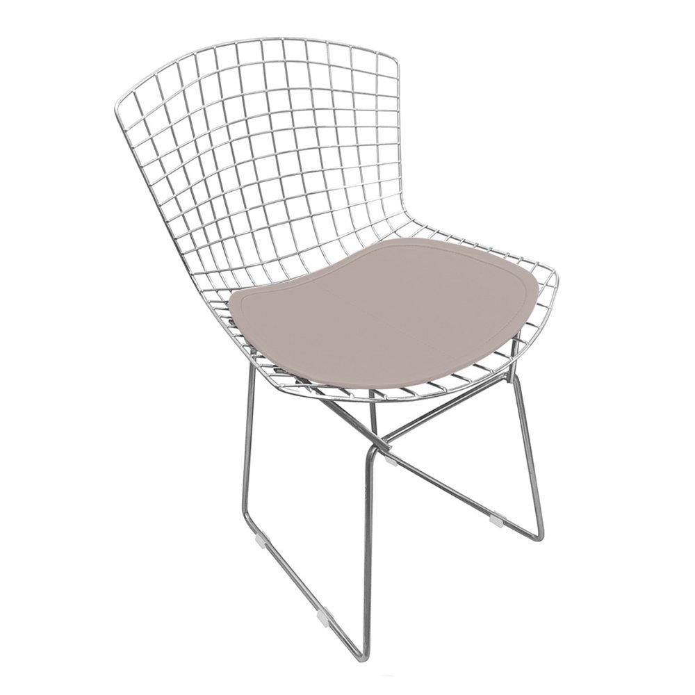 Kit 6 Cadeiras Bertoia Cromada com Assento Sintético Bege - 2