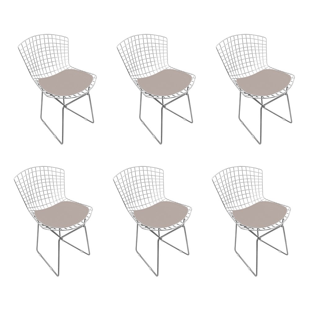 Kit 6 Cadeiras Bertoia Cromada com Assento Sintético Bege - 1