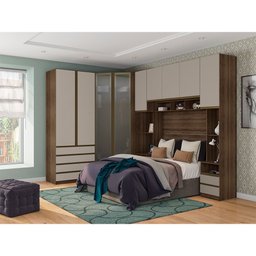 Guarda Roupa Casal de Canto com Vidro Reflecta Nogueira Dourado com Connect Prime Luciane Móveis - 1