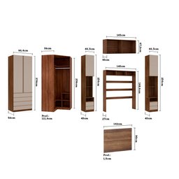 Guarda Roupa Casal de Canto com Vidro Reflecta Nogueira Dourado com Connect Prime Luciane Móveis - 3