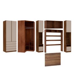 Guarda Roupa Casal de Canto com Vidro Reflecta Nogueira Dourado com Connect Prime Luciane Móveis - 2