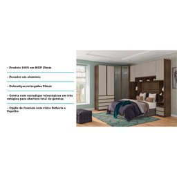 Guarda Roupa Casal de Canto com Vidro Reflecta Nogueira Dourado com Connect Prime Luciane Móveis - 5
