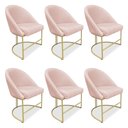 Ver imagem 1 de Kit 06 Cadeiras Poltrona de Jantar Bela Suede Rosa Bebê Base Metálica Industrial Dourado - Pallazio