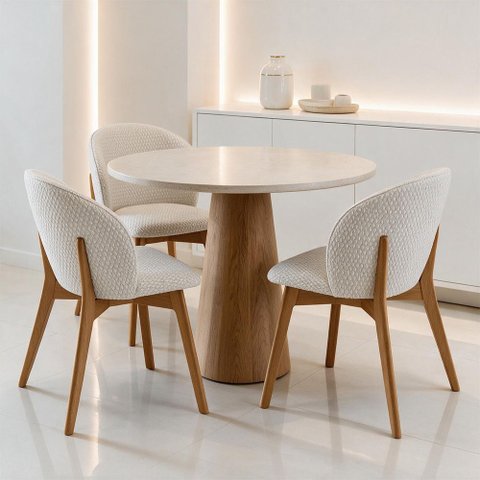 Kit 03 Cadeiras de Jantar e Estar Living Estofada Mia L02 Bouclê Cru - Lyam Decor