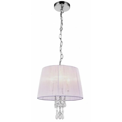 Lustre BARCELONA 3L E27 Base e estrutura em aço com banho cromo - Cúpula em fitas de seda branca