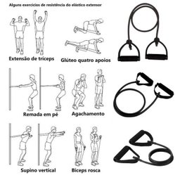 Extensor Elastico Exercicios Musculaçao Ginastica Fitness Preto - 3