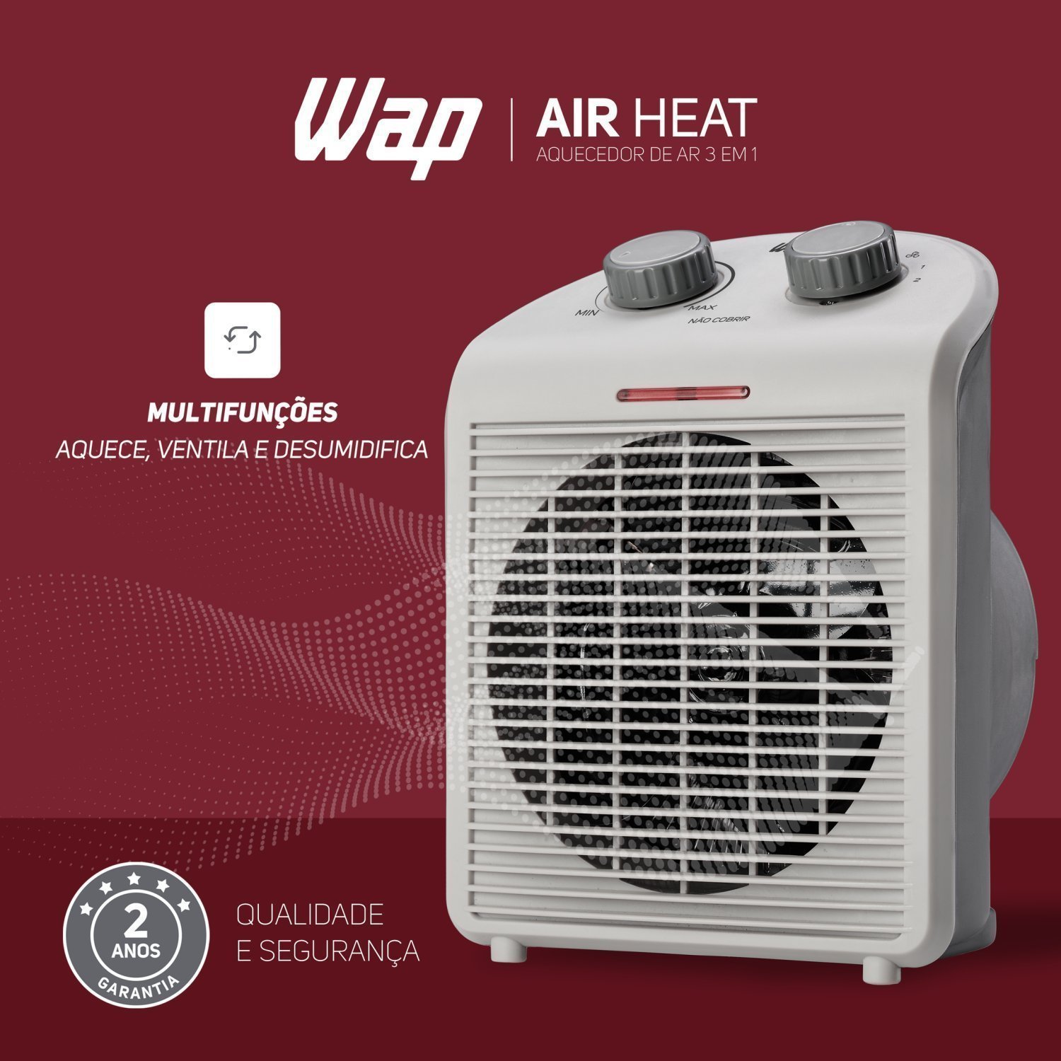 Aquecedor de Ar Portátil Air Heat 3 em 1 1500w 127v WAP Branco - 4