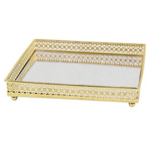 BANDEJA ESPELHADA EM METAL DOURADO 16x16 CM