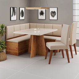 Conjunto Canto Alemão com Baú Mesa 120x77,8cm Tampo com Vidro e 2 Cadeiras Milão - 1