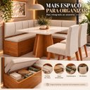 Ver mais imagens de Conjunto Canto Alemão com Baú Mesa 120x77,8cm Tampo com Vidro e 2 Cadeiras Milão Bronze/Mel/Off Whit