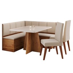 Conjunto Canto Alemão com Baú Mesa 120x77,8cm Tampo com Vidro e 2 Cadeiras Milão - 2