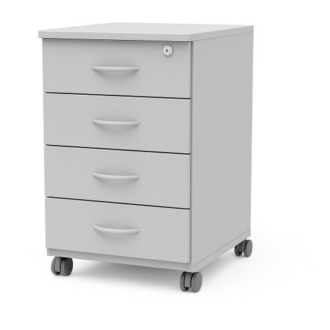 Gaveteiro Móvel de Escritorio com 4 Gavetas Rodinhas e Chave Volante Cinza