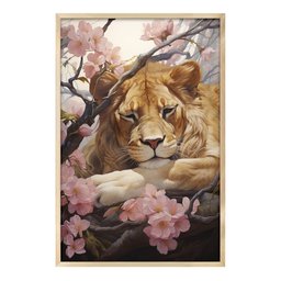 Quadro Decorativo Leão Flor Cerejeira Moldura Cx Alta 100x66 Arte na Arte Caixa Alta 100x66 moldura  - 1