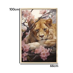 Quadro Decorativo Leão Flor Cerejeira Moldura Cx Alta 100x66 Arte na Arte Caixa Alta 100x66 moldura  - 2