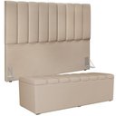 Ver imagem 3 de Kit Cabeceira Cama Box Casal King 195cm com Calçadeira Baú Dália W01 Suede Bege - Lyam Lyam Decor