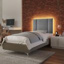 Ver imagem 3 de Cabeceira Estofada Iluminação Led Cama Box Solteiro 90 Cm:linho Cinza