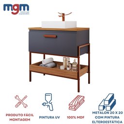Gabinete de Banheiro com Cuba Portinari 1 Porta Titanium e Freijó 85 Cm - 3