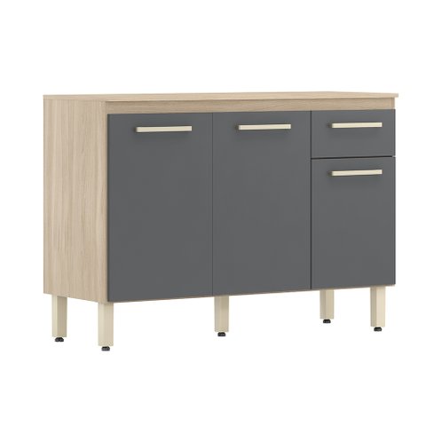 Buffet Buffet Balcão Gabinete para Pia Sem Tampo 120 cm 3 Portas Avena/ Grafito