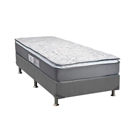 Cama Box Solteiro: Colchão Molas Bonnel Luckspuma Trade + Base CRC Suede Cinza(88x188)