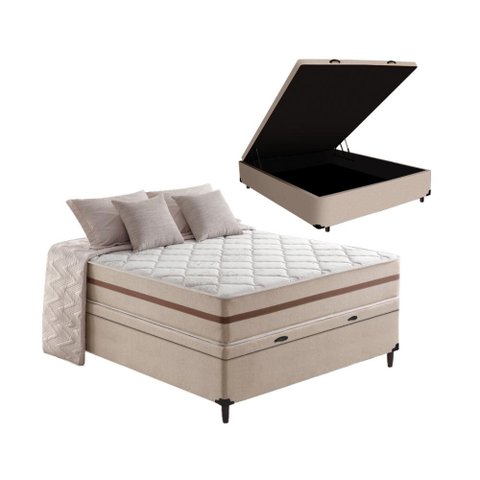 Cama Box Baú com Colchão de Molas Classic Pocket Viúva 128cm