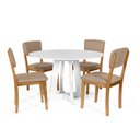 Ver imagem 1 de Mesa de Jantar Redonda Montreal Branca com 4 Cadeiras Estofadas Ella Marrom Claro