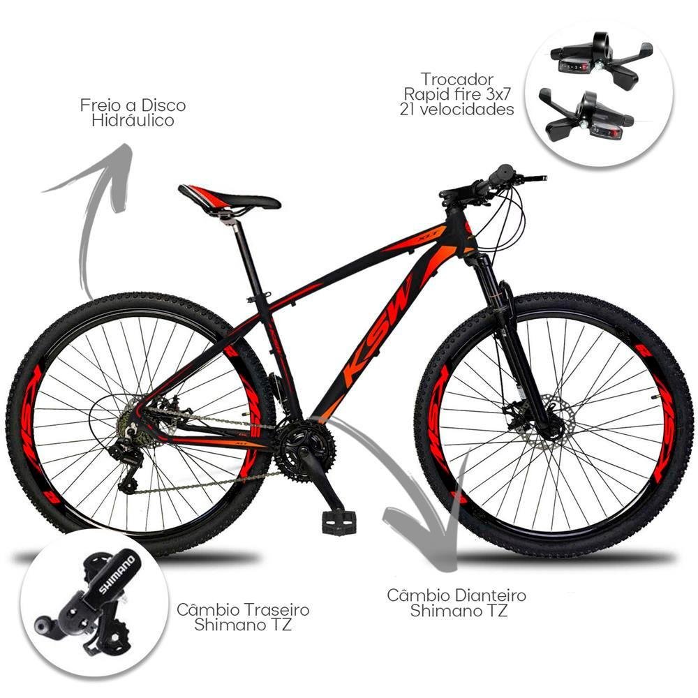 Bicicleta Ksw Xlt 21V Aro 29 Câmbios Shimano Freio Disco 21" Preto/Laranja - 307 - 2
