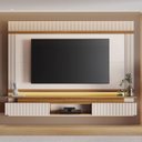 Ver mais imagens de Painel para TV até 75 Polegadas com LED 100% MDF 167,2cm x 212,8cm Branco Off White/Freijó Trend