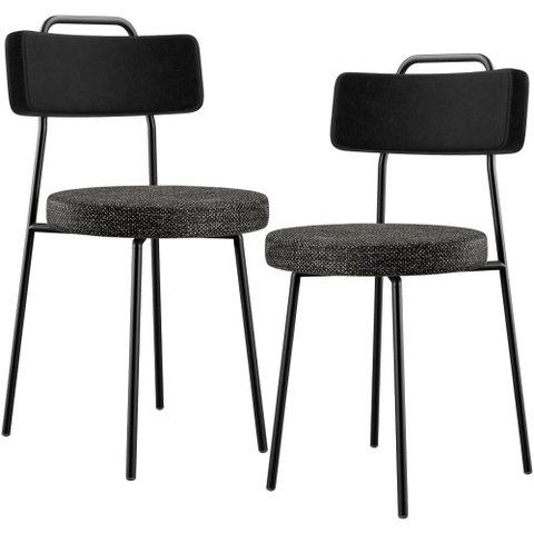 Kit 02 Cadeiras Decorativa Estofada Sala Jantar Barcelona L02 Couríssimo Preto Linho Chumbo - Lyam