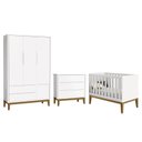 Ver imagem 1 de Dormitório Infantil Classic 3 Portas, Cômoda 3 Gavetas e Berço Branco Fosco com Pés Amadeirado - Rel