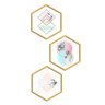 Kit 3 Quadros com Moldura Hexagonal Geometric Color Dourado - 2