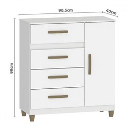 Cômoda Leme 1 Porta 4 Gavetas Branco - Fellicci - 4