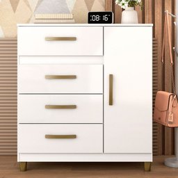 Cômoda Leme 1 Porta 4 Gavetas Branco - Fellicci - 1